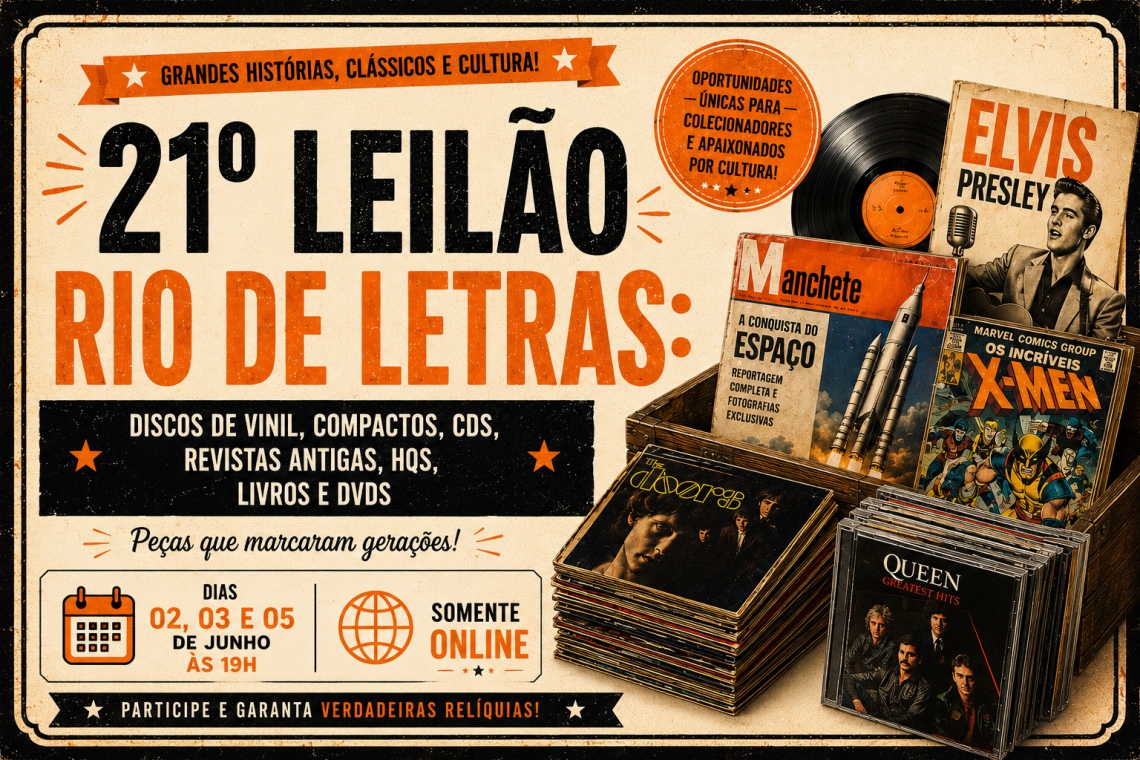 21º Leilão RIO DE LETRAS: DISCOS DE VINIL, COMPACTOS, CDS, REVISTAS ANTIGAS, HQS, LIVROS E DVDS