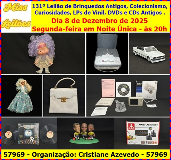 131º Leilão de Brinquedos Antigos, Colecionismo, Curiosidades, LPs de Vinil, DVDs e CDs Antigos .