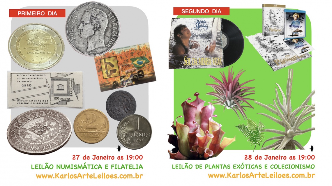 LEILÃO DE NUMISMÁTICA, FILATELIA,  DVDs, PLANTAS e COLECIONÁVEIS, Janeiro 2026