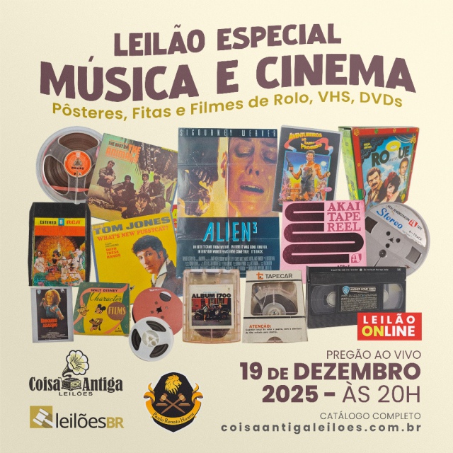 LEILÃO ESPECIAL  MÚSICA E CINEMA - Pôsteres, Fitas  e Filmes de Rolo, VHS, DVDs