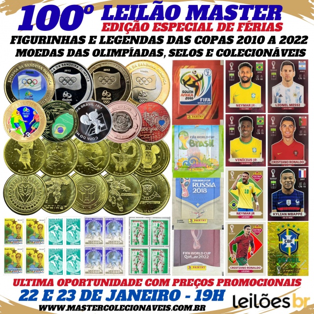 100º LEILÃO MASTER - FIGURINHAS DAS COPAS 2010 A 2022 E MOEDAS COLECIONÁVEIS