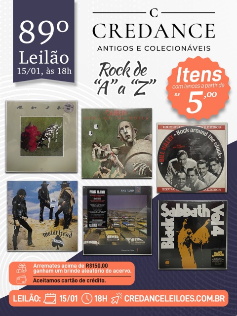 89º Leilão Credance Antigos e Colecionáveis: Rock de A a Z.