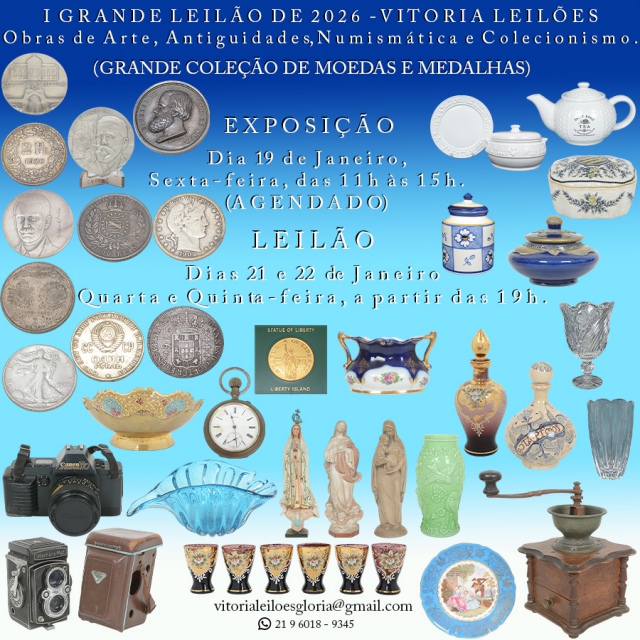 I GRANDE LEILÃO DE 2026 VITÓRIA LEILÕES -OBRAS DE ARTES, ANTIGUIDADES, NUMISMÁTICA E COLECIONISMO.
