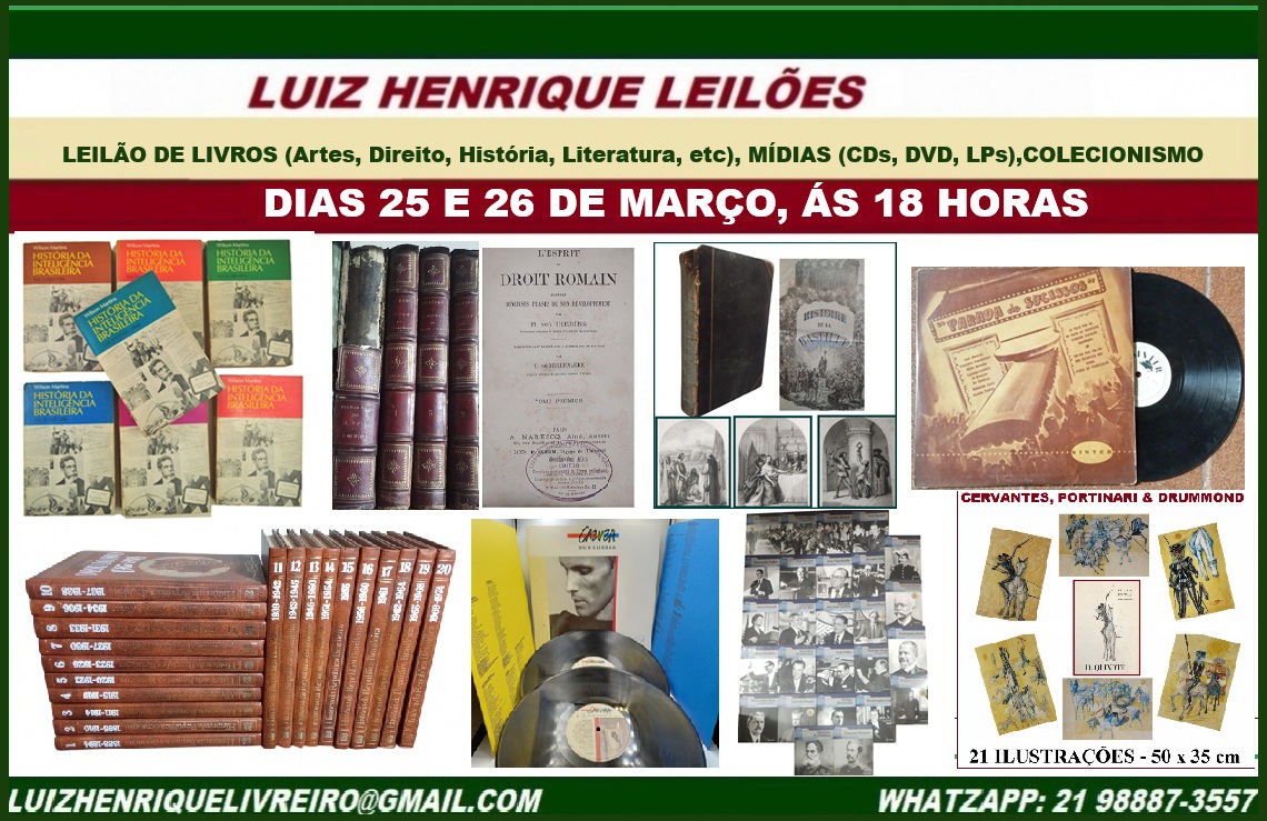 LEILÃO DE LIVROS (Artes, Direito, História, Literatura, etc), MÍDIAS (CDs, DVD, LPs), COLECIONISMO