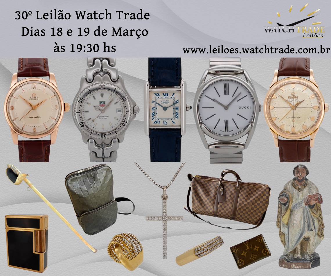 LEILÃO DE RELÓGIOS, JOIAS, ANTIGUIDADES E ACESSÓRIOS DE LUXO.