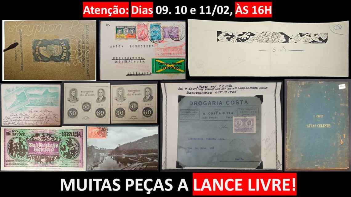 LEILÃO ESPECIAL DE COLECIONISMO, POSTAIS, SELOS, FOTOS, MOEDAS, CÉDULAS E ETC.