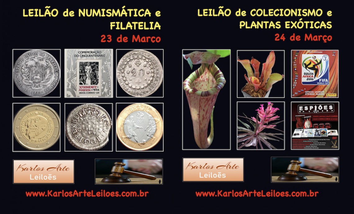 LEILÃO DE NUMISMÁTICA, FILATELIA,  DVDs, PLANTAS e COLECIONÁVEIS, Março 2026
