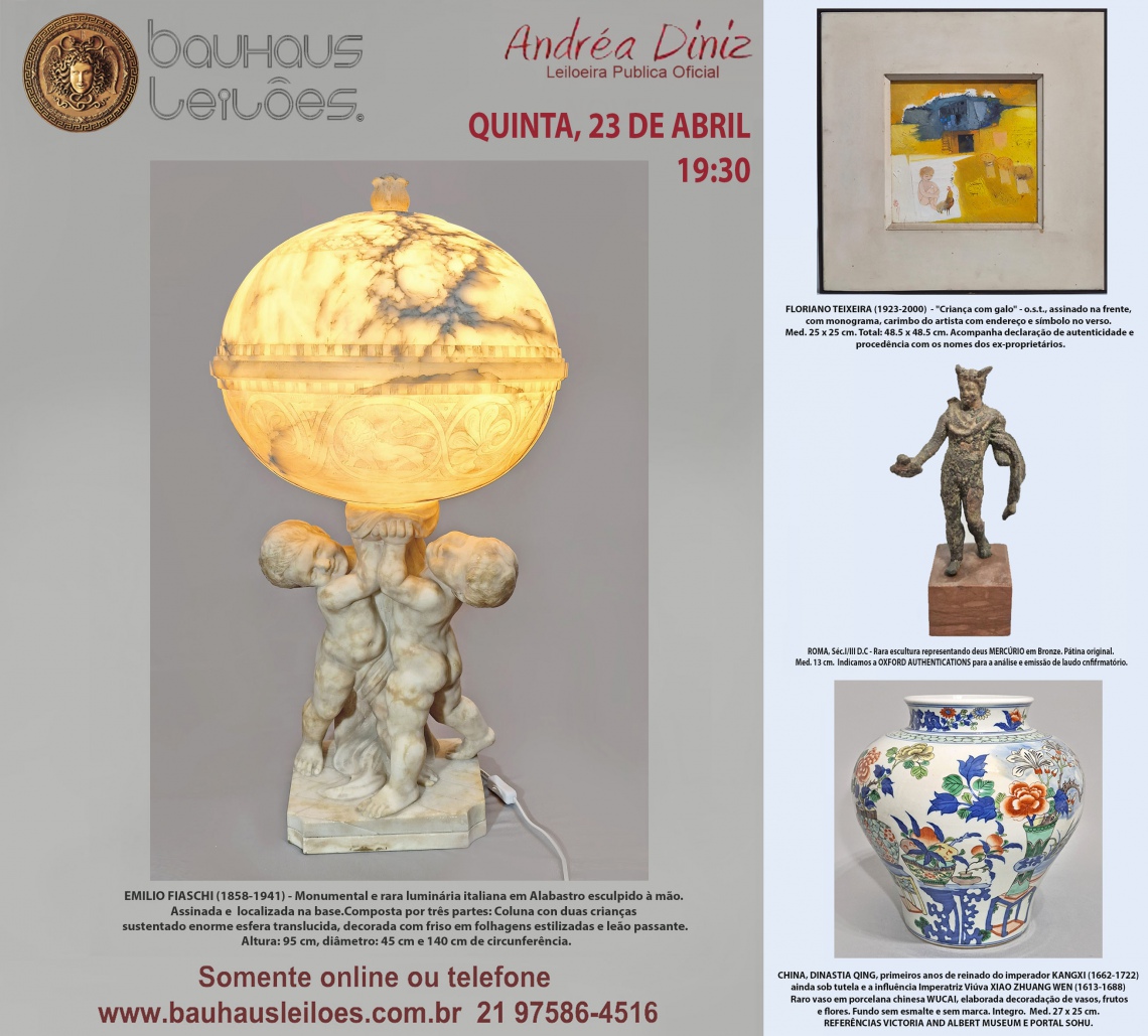 ABRIL - 85º LEILÃO - EMILIO FIASCHI, FLORIANO TEIXEIRA, DEGUÉ, ARTE CHINESA,DECORAÇÃO, CURIOSIDADES.