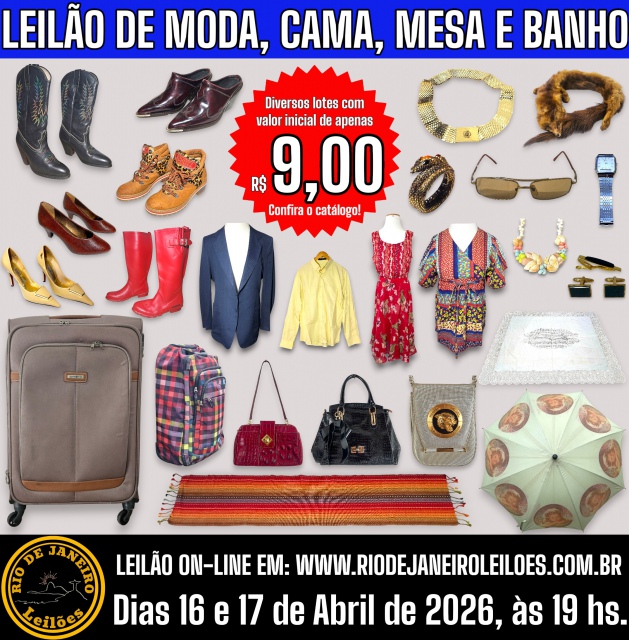 LEILÃO DE MODA, CAMA, MESA E BANHO - TUDO COM VALOR INICIAL DE R$ 9,00