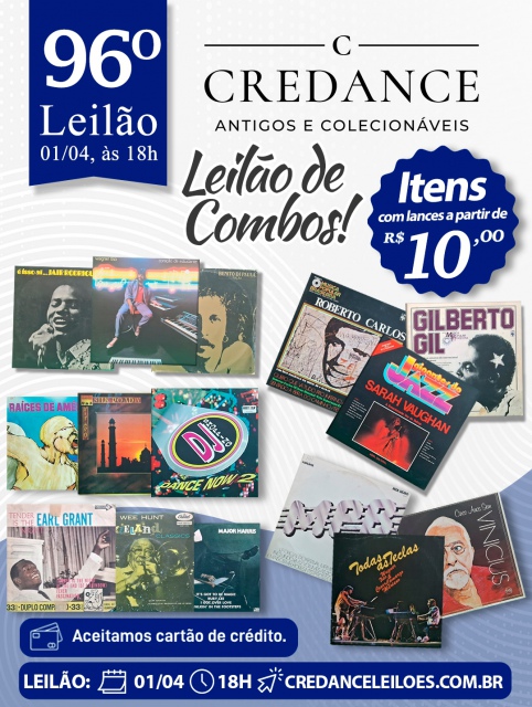 96º LEILÃO CREDANDE ANTIGOS E COLECIONÁVEIS:COLECIONISMO. SÓ COMBO DE VINIL, CD e DVD