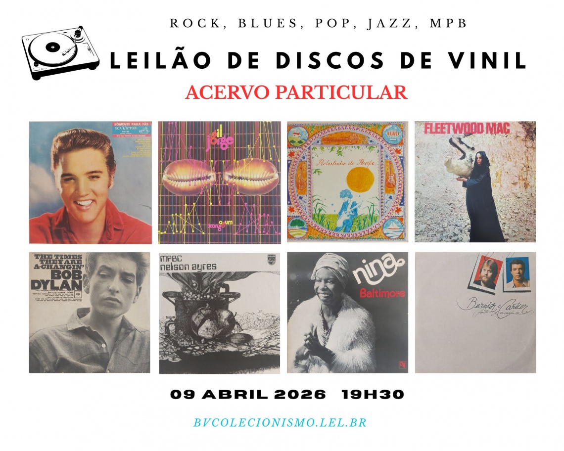 LEILÃO DE DISCOS DE VINIL, ACERVO PARTICULAR: ROCK, BLUES, POP, MPB, JAZZ.
