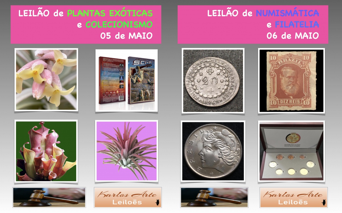 LEILÃO DE NUMISMÁTICA, FILATELIA, DVDs, PLANTAS e COLECIONÁVEIS, Maio 2026