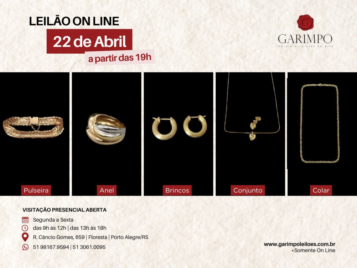 LEILÃO DE JOIAS, BIJUTERIAS, RELÓGIO E ETC