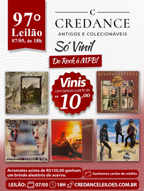 97º LEILÃO CREDANDE ANTIGOS E COLECIONÁVEIS: DESAPEGO DE COLECIONADOR - SÓ VINIL - DO ROCK À MPB.