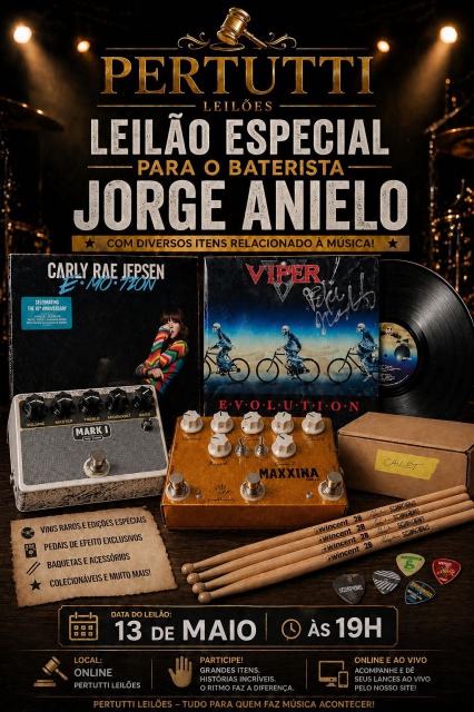 Leilão beneficente para auxílio no tratamento de câncer do baterista Jorge Anielo