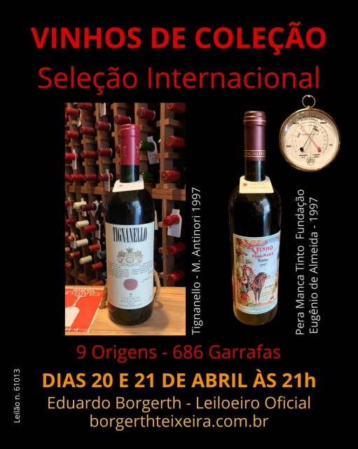 LEILÃO DE VINHOS - 211 RÓTULOS DE 9 PAÍSES - 686 GARRAFAS DISTRIBUÍDAS EM 2 NOITES