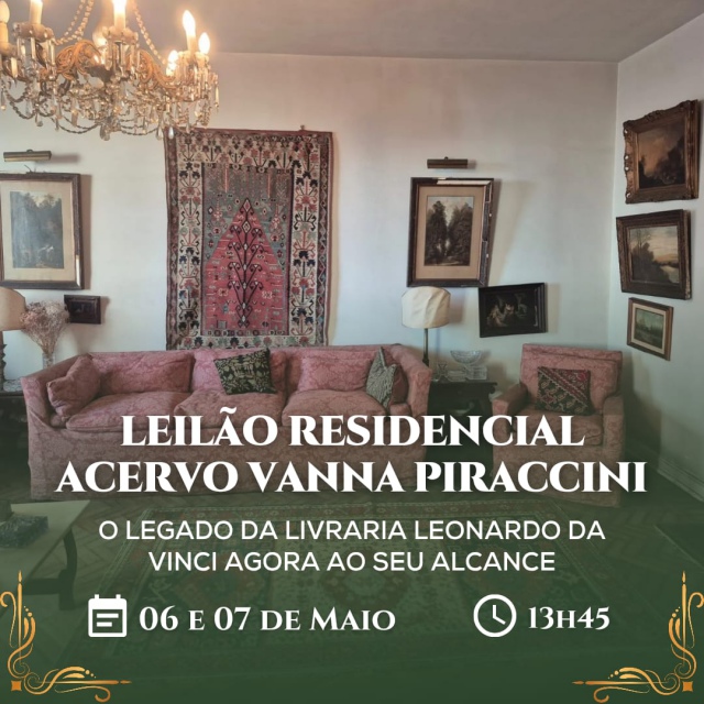 Leilão residencial com parte do acervo de Vanna Piraccini fundadora da livraria Leonardo da Vinci