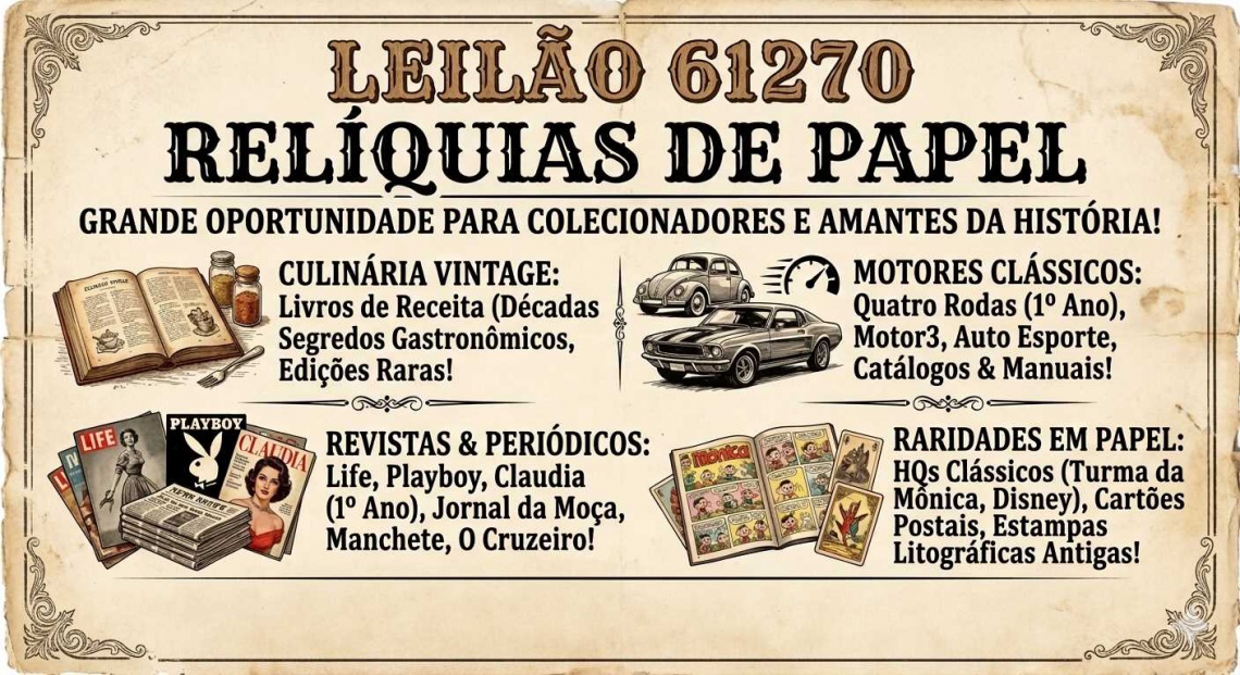 LEILÃO DE LIVRETOS DE CULINARIA SÉC. XX-QUATRO RODAS 1º ANO-REVISTAS SÉC. XX-CARTÕES POSTAIS