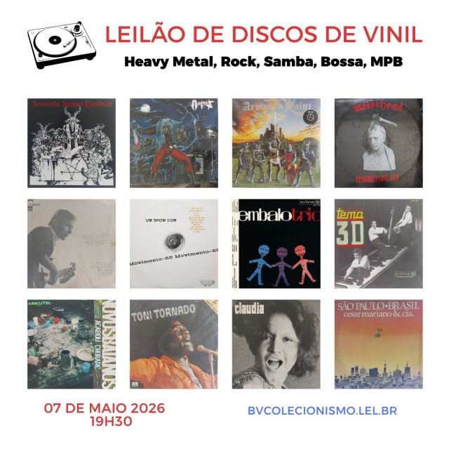 LEILÃO DE DISCOS DE VINIL, ACERVO PARTICULAR: HEAVY METAL, ROCK, SAMBA, BOSSA E MPB