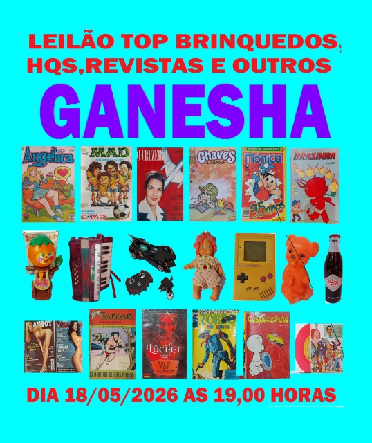 LEILÃO TOP COLECIONÁVEIS ANTIGOS GANESHA,BRINQUEDOS,HQS,REVISTAS E OUTROS