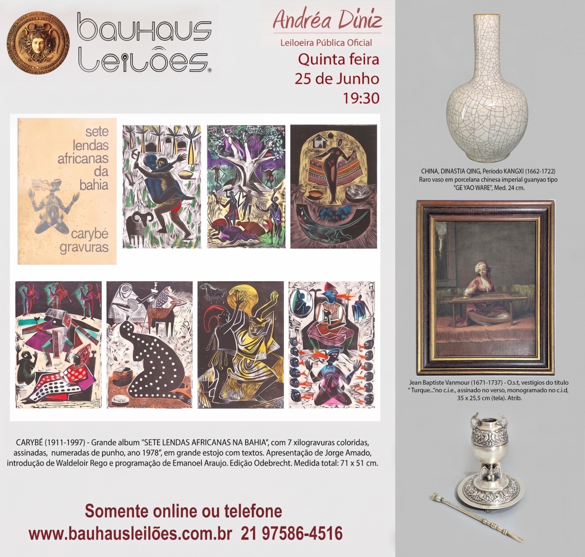 JUNHO - 86º LEILÃO - CARYBÉ, WANG SU, JEAN BAPTISTE VANMOUR, GILDA AZEVEDO, DARCILIO LIMA, PRATARIA