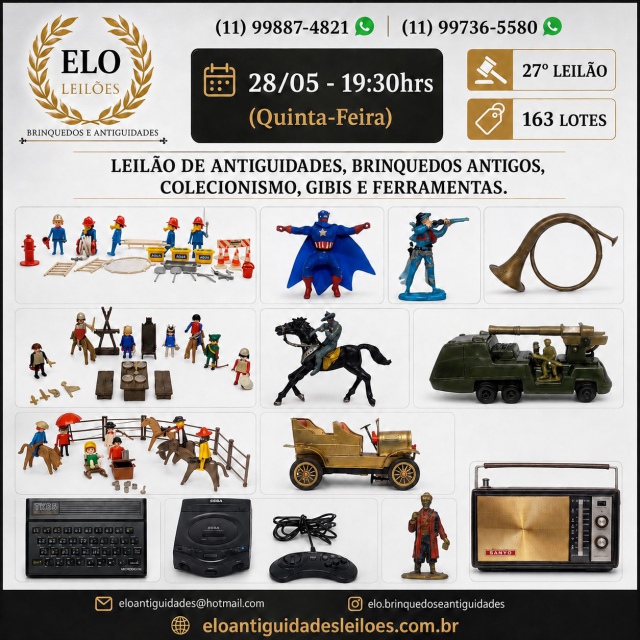 27 LEILÃO DE ANTIGUIDADES, BRINQUEDOS ANTIGOS, COLECIONISMO, MILITARIA E VÍDEO GAMES