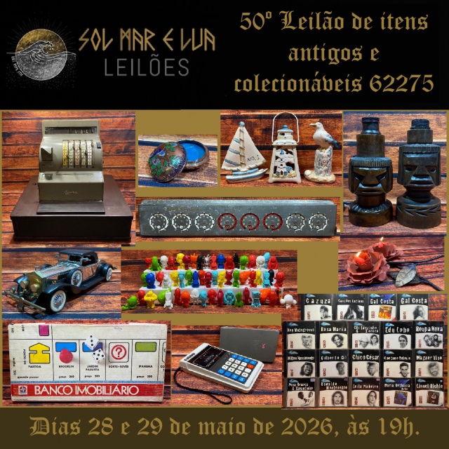 L Leilão Sol, Mar e Lua de itens antigos e colecionáveis