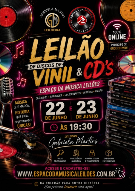 Leilão Discos de Vinil E CDs: (Rock, Jazz, Bossa, Pop & MPB) Nacionais, Importados e Lacrados