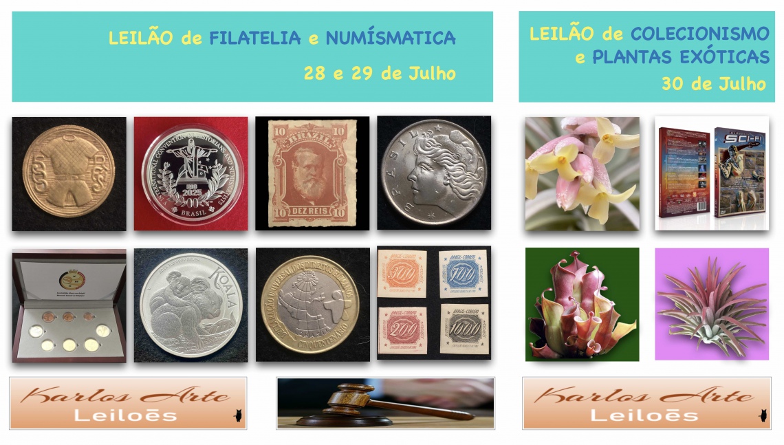 26* LEILÃO DE NUMISMÁTICA, FILATELIA, DVDs, PLANTAS e COLECIONÁVEIS. Karlos Arte Leilões -Julho 2026