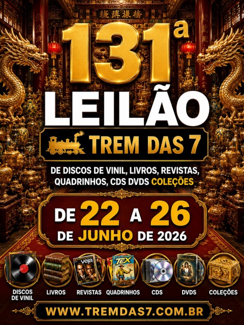 131 ª LEILÃO TREM DAS 7 DE DISCOS DE VINIL, LIVROS, REVISTAS, QUADRINHOS, CDS DVDS COLEÇÕES