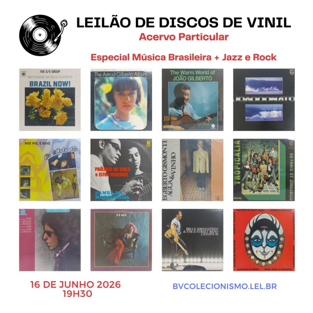 LEILÃO DE DISCOS DE VINIL, ESPECIAL DE MÚSICA BRASILEIRA + JAZZ E ROCK