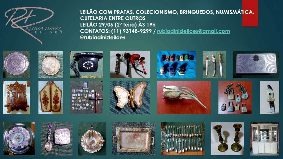 LEILÃO COM PRATAS, COLECIONISMO, NUMISMATICA, CUTELARIA ENTRE OUTROS