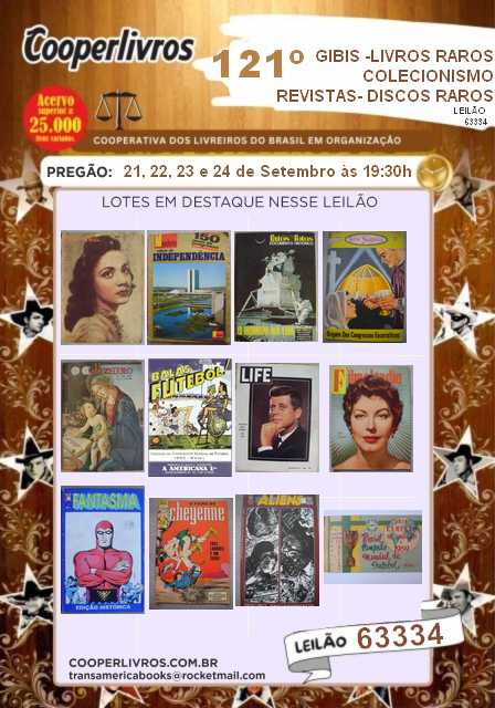 121 º  LEILÃO DE GIBIS LIVROS RAROS, COLECIONISMO, REVISTAS DISCOS RAROS