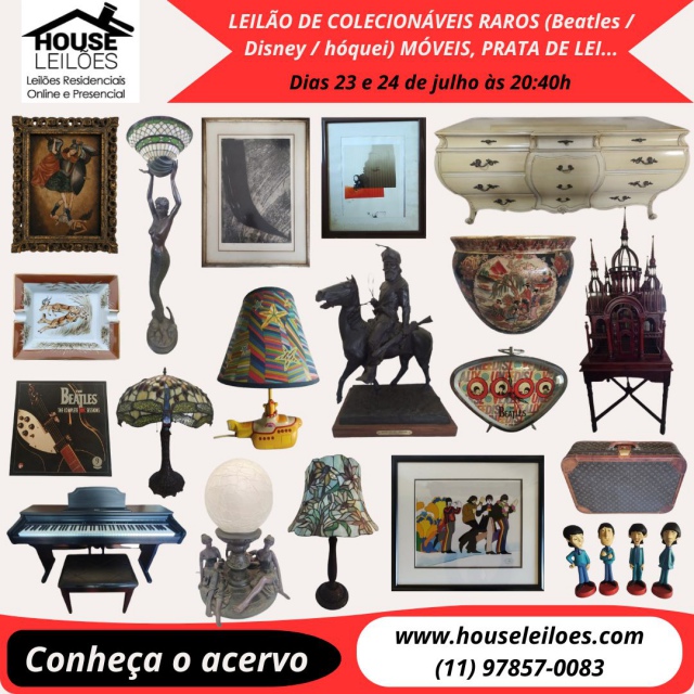 LEILÃO RESIDENCIAL COM OBJETOS DE COLECIONISMO RAROS ( BEATLESDISNEYHÓQUEI ) MÓVEIS, PRATA DE LEI