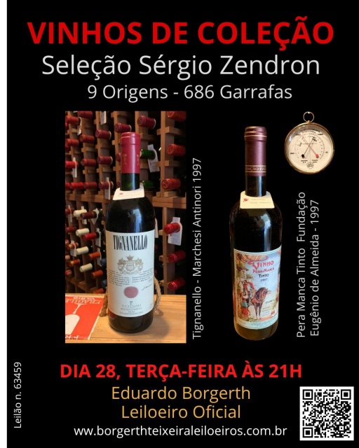 SELEÇÃO DE VINHOS DE COLEÇÃO - ACERVO DE SÉRGIO ZANDRON COM 211 RÓTULOS DE 09 ORIGENS