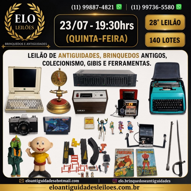 28 LEILÃO DE ANTIGUIDADES, BRINQUEDOS ANTIGOS, COLECIONISMO E VÍDEO GAMES.