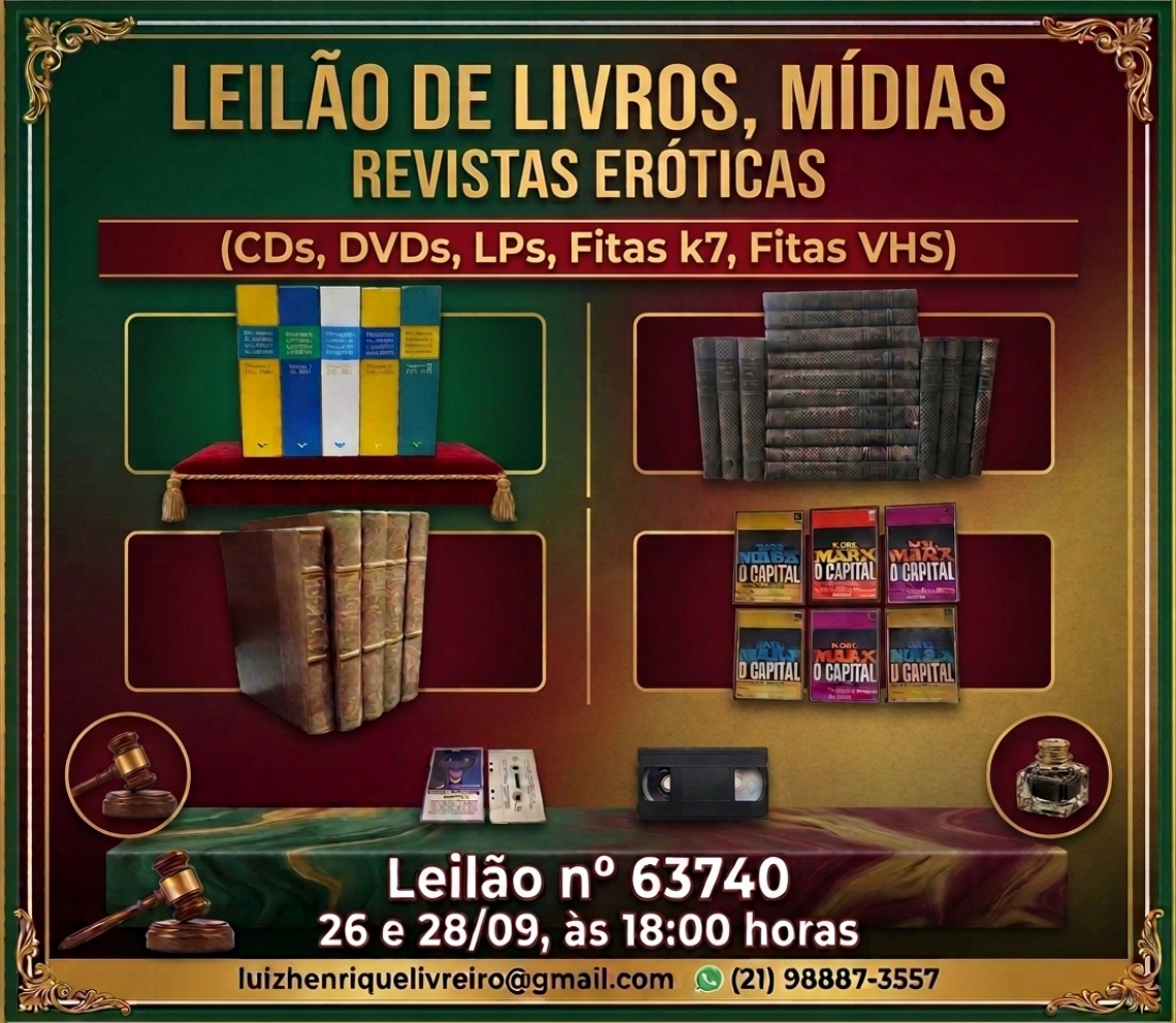 LEILÃO DE LIVROS, MÍDIAS (CDs, DVDs, LPs, Fitas k7, Fitas VHS), REVISTAS ERÓTICAS