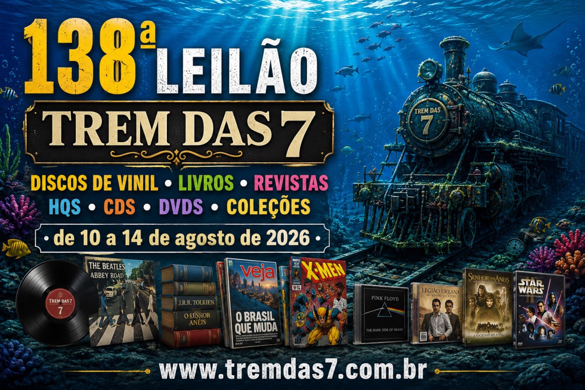 138 ª LEILÃO TREM DAS 7 DE DISCOS DE VINIL, LIVROS, REVISTAS, HQS, CDS DVDS COLEÇÕES