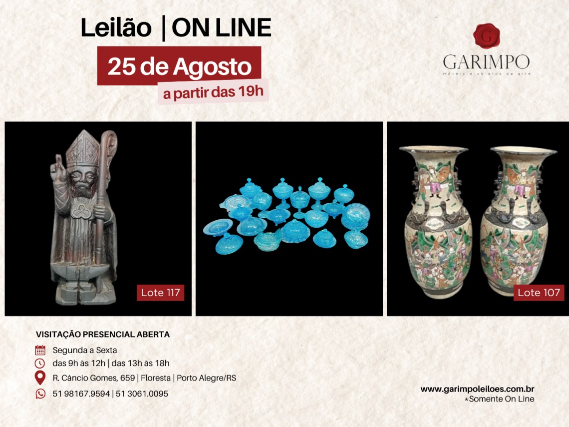 LEILÃO DE ARTE E ANTIGUIDADES - 25 de agosto - Porto Alegre (RS)