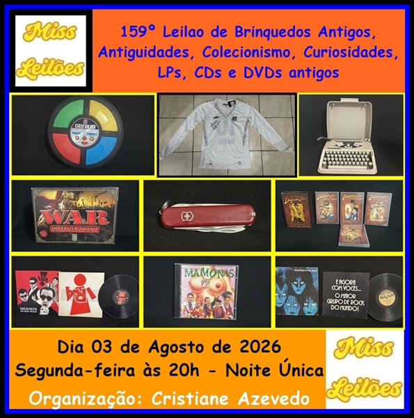 159º Leilao de Brinquedos Antigos, Colecionismo, Curiosidades, LPs, CDs e DVDs antigos