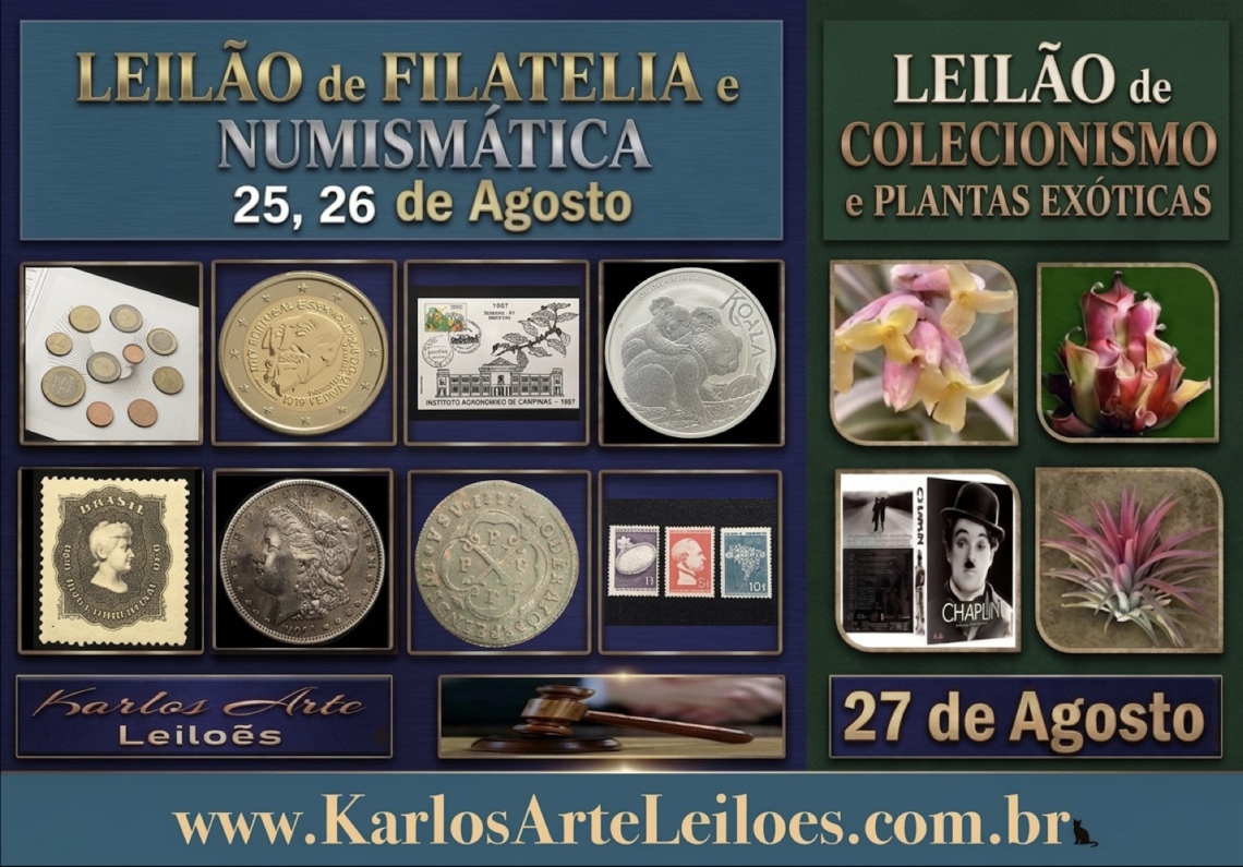 27* LEILÃO DE NUMISMÁTICA, FILATELIA, DVDs, PLANTAS e COLECIONÁVEIS Karlos Arte Leilões -agosto 2026