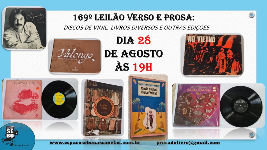169º LEILÃO VERSO E PROSA: DISCOS DE VINIL IMPORTADOS, LIVROS E OUTRAS EDIÇÕES