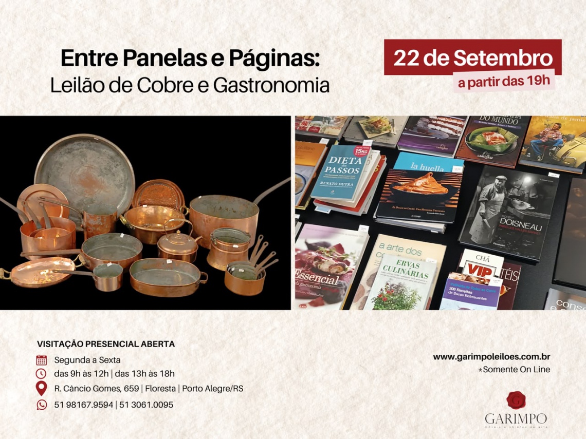ENTRE PANELAS E PÁGINAS: Leilão de Cobre & Gastronomia - 22 de setembro - Porto Alegre (RS)