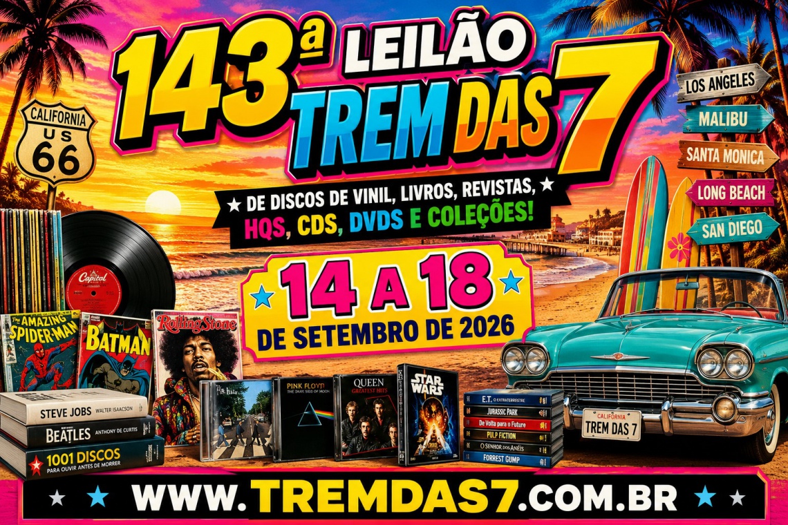 143 ª LEILÃO TREM DAS 7 DE DISCOS DE VINIL, LIVROS, REVISTAS, HQS, CDS DVDS COLEÇÕES