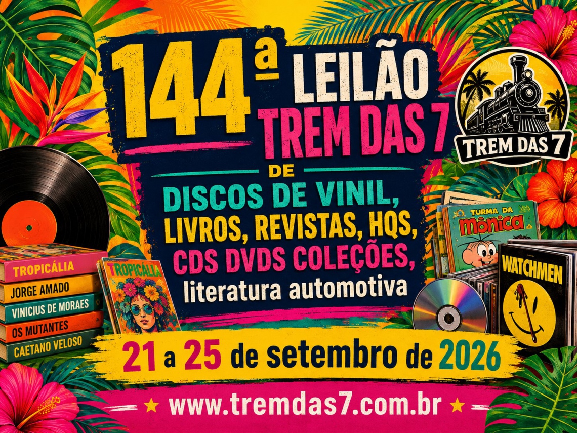 144 ª LEILÃO TREM DAS 7 DE DISCOS DE VINIL, LIVROS, REVISTAS, HQS, CDS DVDS COLEÇÕES