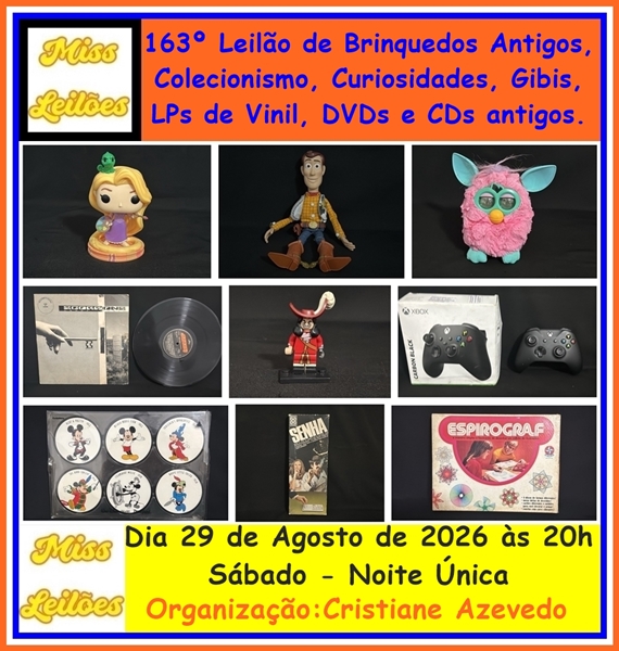 163º Leilão de Brinquedos Antigos, Colecionismo, Curiosidades, Gibis, LPs Vinil, DVDs e CDs antigos.