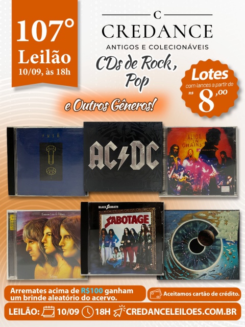 107º LEILÃO CREDANDE ANTIGOS E COLECIONÁVEIS: CDs DE ROCK, POP E OUTROS GÊNEROS
