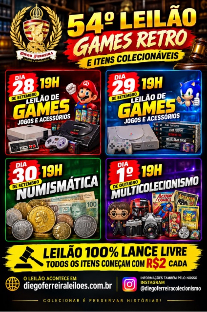 54º LEILÃO de Games Retrô, Numismática e Multcolecionismo.