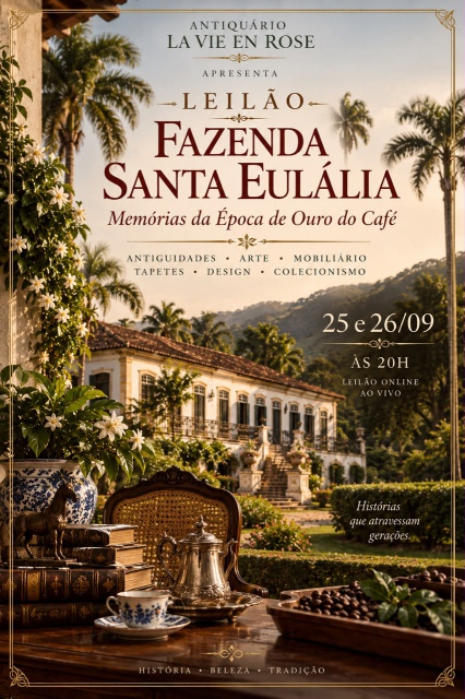 LEILÃO FAZENDA SANTA EULÁLIA  - Antiguidades, obras de arte, mobiliário, tapetes, e peças de design