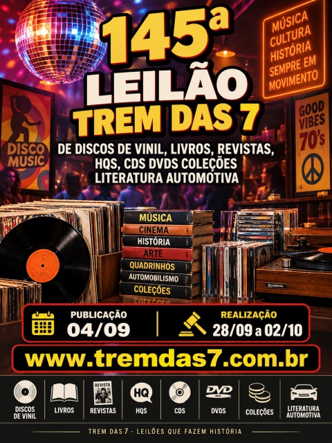 145 ª LEILÃO TREM DAS 7 DE DISCOS DE VINIL, LIVROS, REVISTAS, HQS, CDS DVDS COLEÇÕES